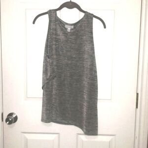 (M)🆕️🚨Calvin Klein🚨Heathered Metallic Grey Asymmetrical Faux Wrap Top